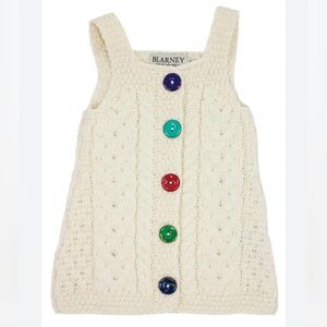 Aran Baby Dress By Blarney Hand Knitted 100% Merino Wool Size 3-6 Months